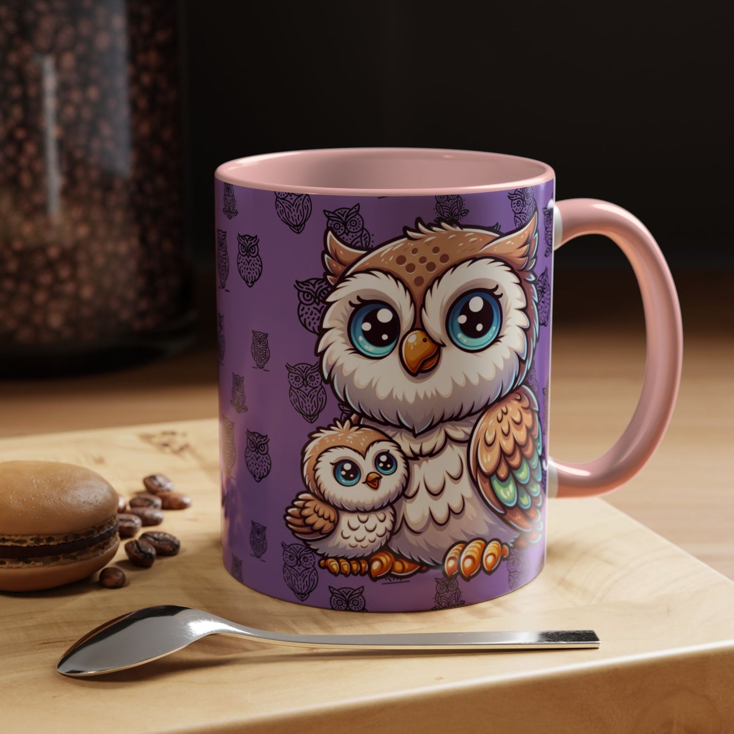Purple Coffee Mug - Owl Family - Colorful Inspirational Owl Design