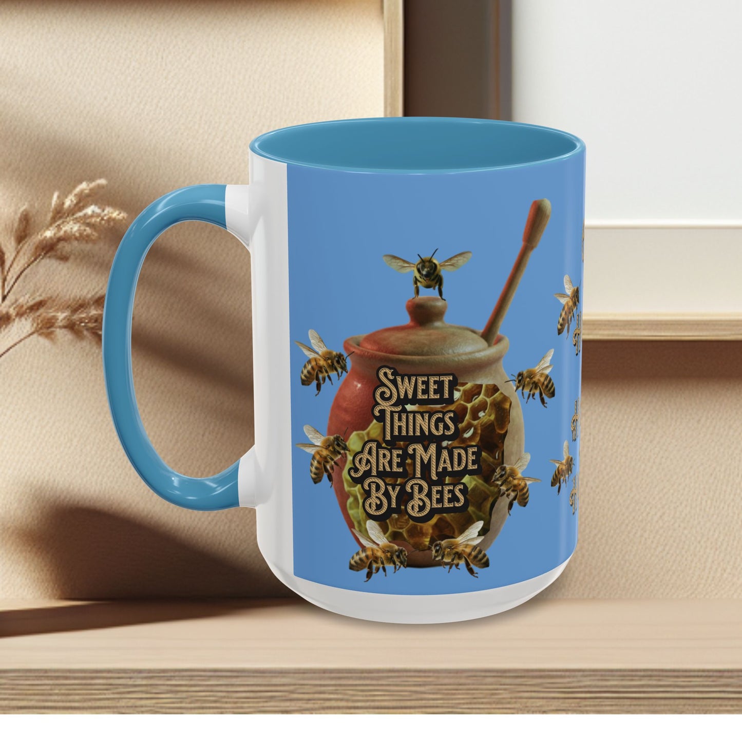 Oh Honey Honey Ceramic Coffee Mug — "Sweet Things Are Made By Bees" Honey Bee Accent Mug