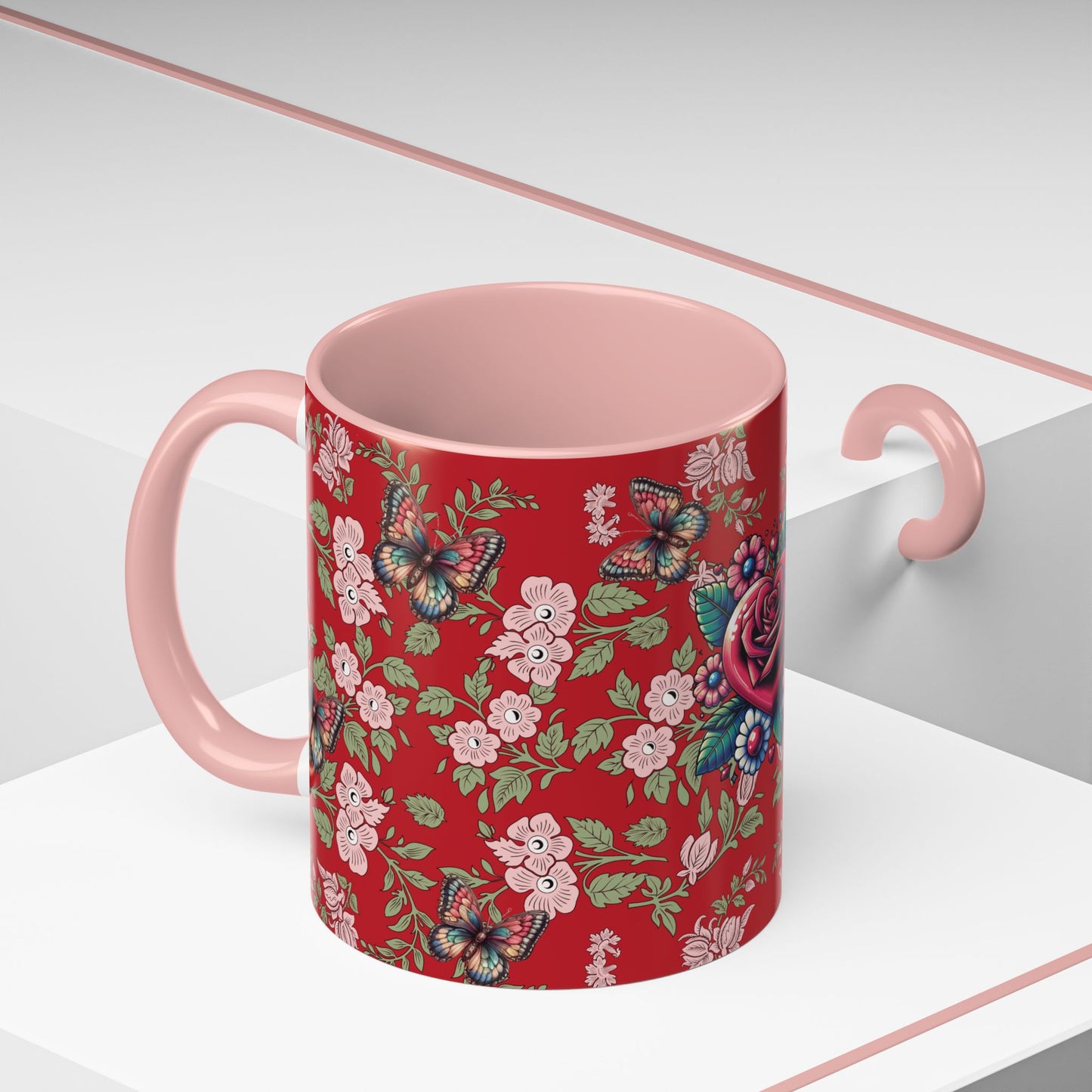 Floral Coffee Mug Red