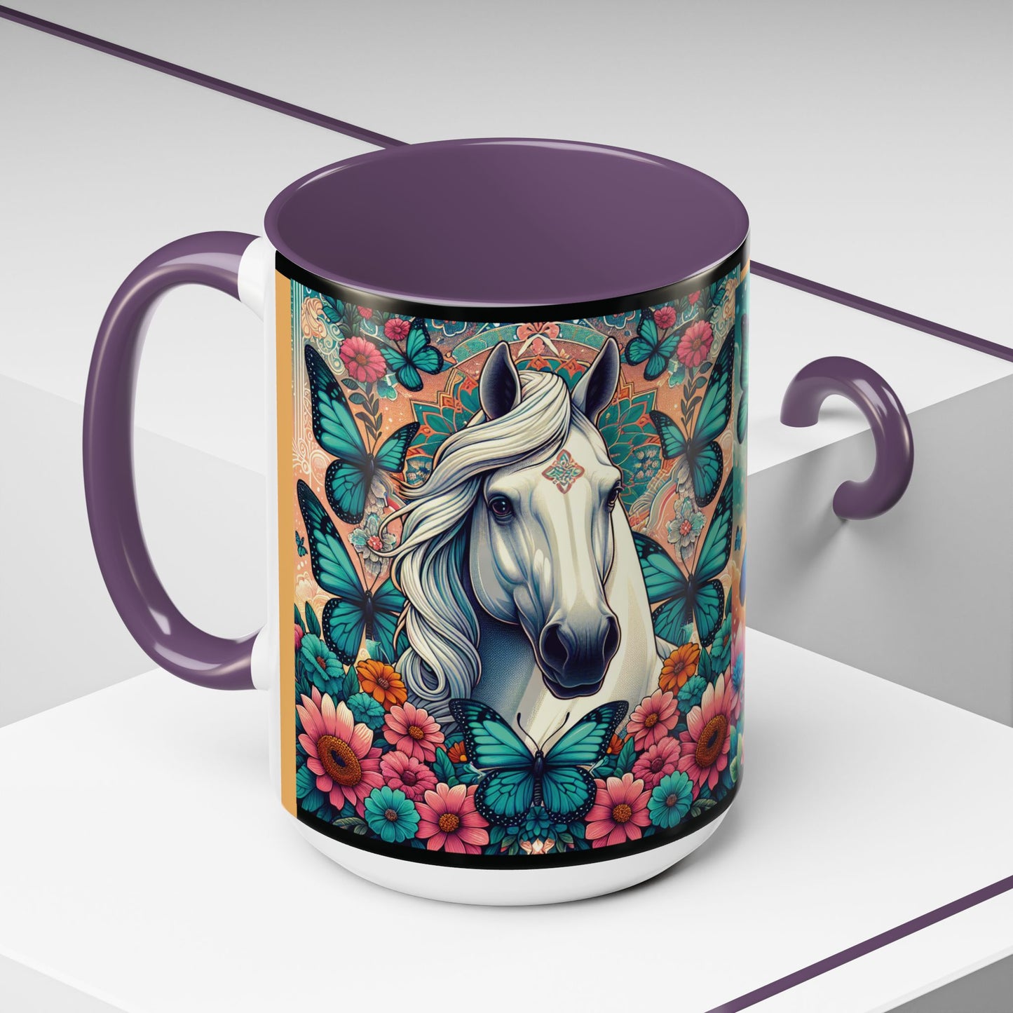 Coffee Mug Horses, Flowers, and Butterflies Mug