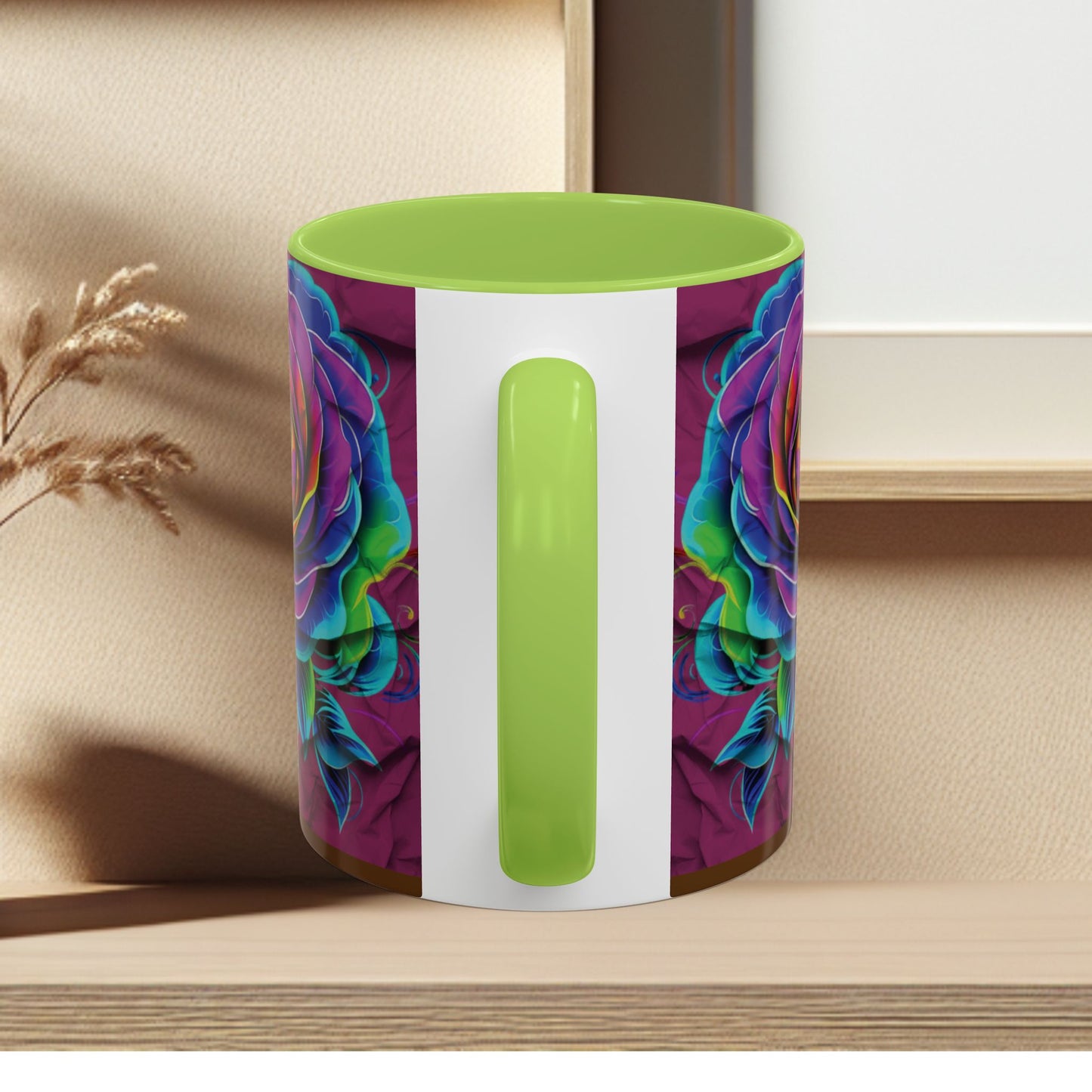 Rainbow Rose Accent Coffee Mug — Colorful Floral 11/15oz