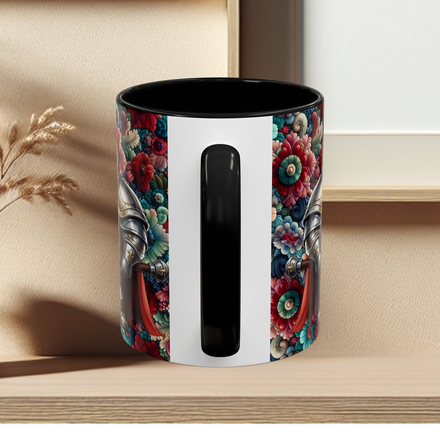 Adventurers Accent Coffee Mug — Dwarf within Armor with a Double-Bladed Battle Axe Design (11/15oz)