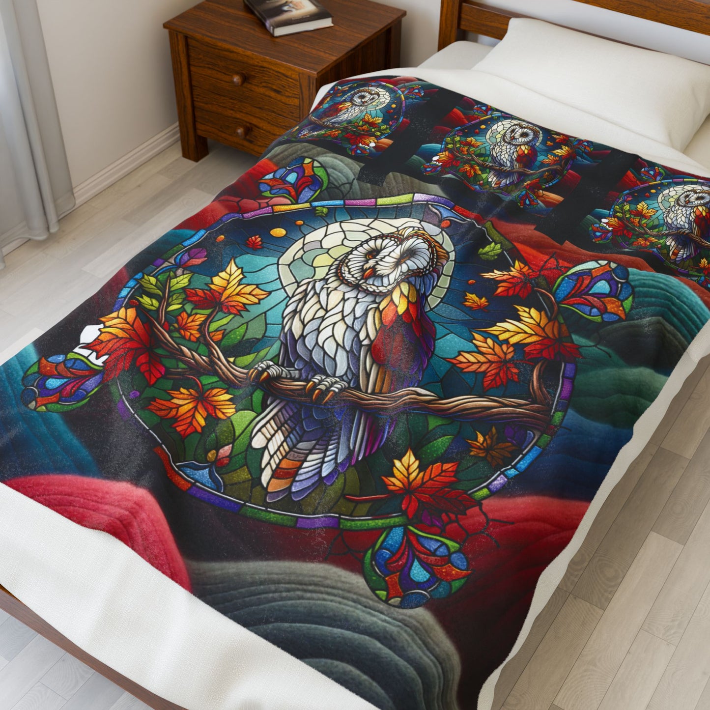 Stain Glass Owl Velveteen Plush Blanket — Cozy Stained Glass Owl Throw
