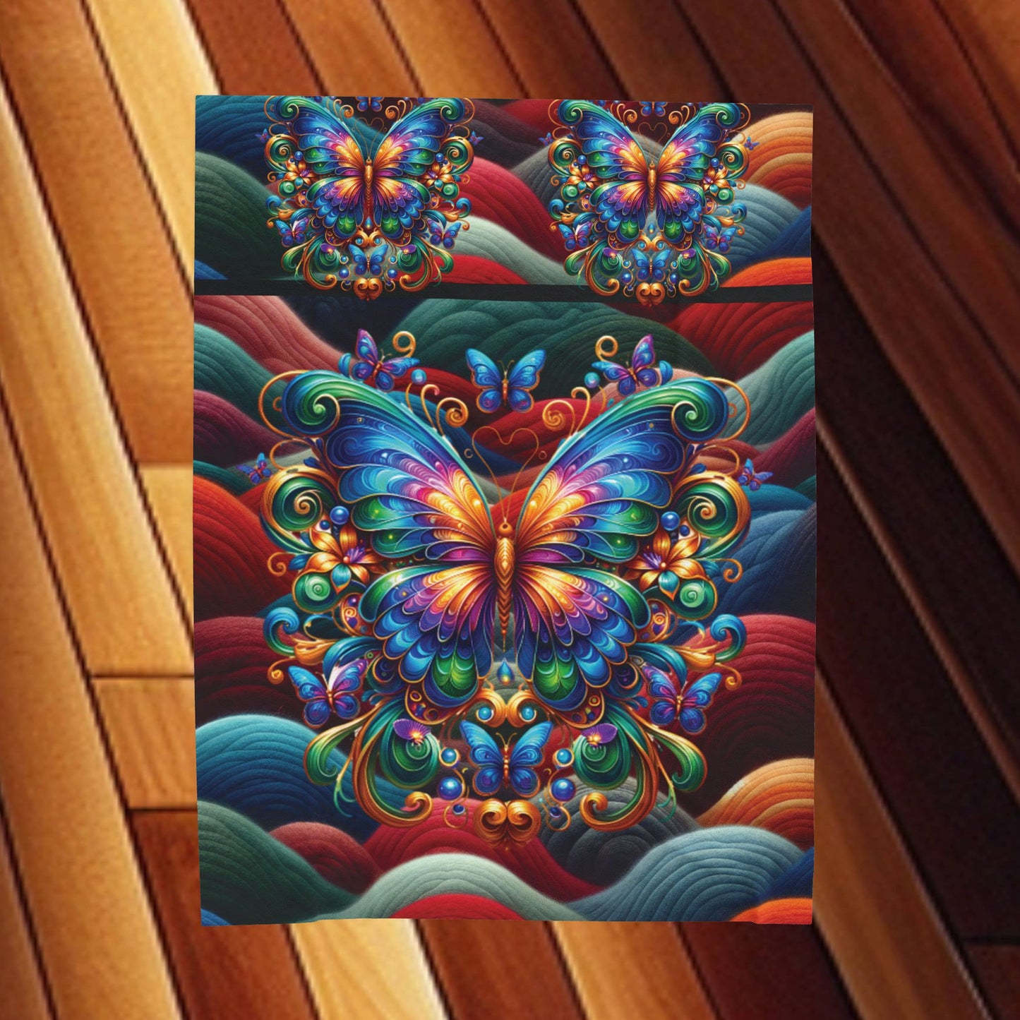 Beautiful multi–Colored Butterfly Velveteen Plush Blanket — Cozy multi–Colored Butterfly Throw