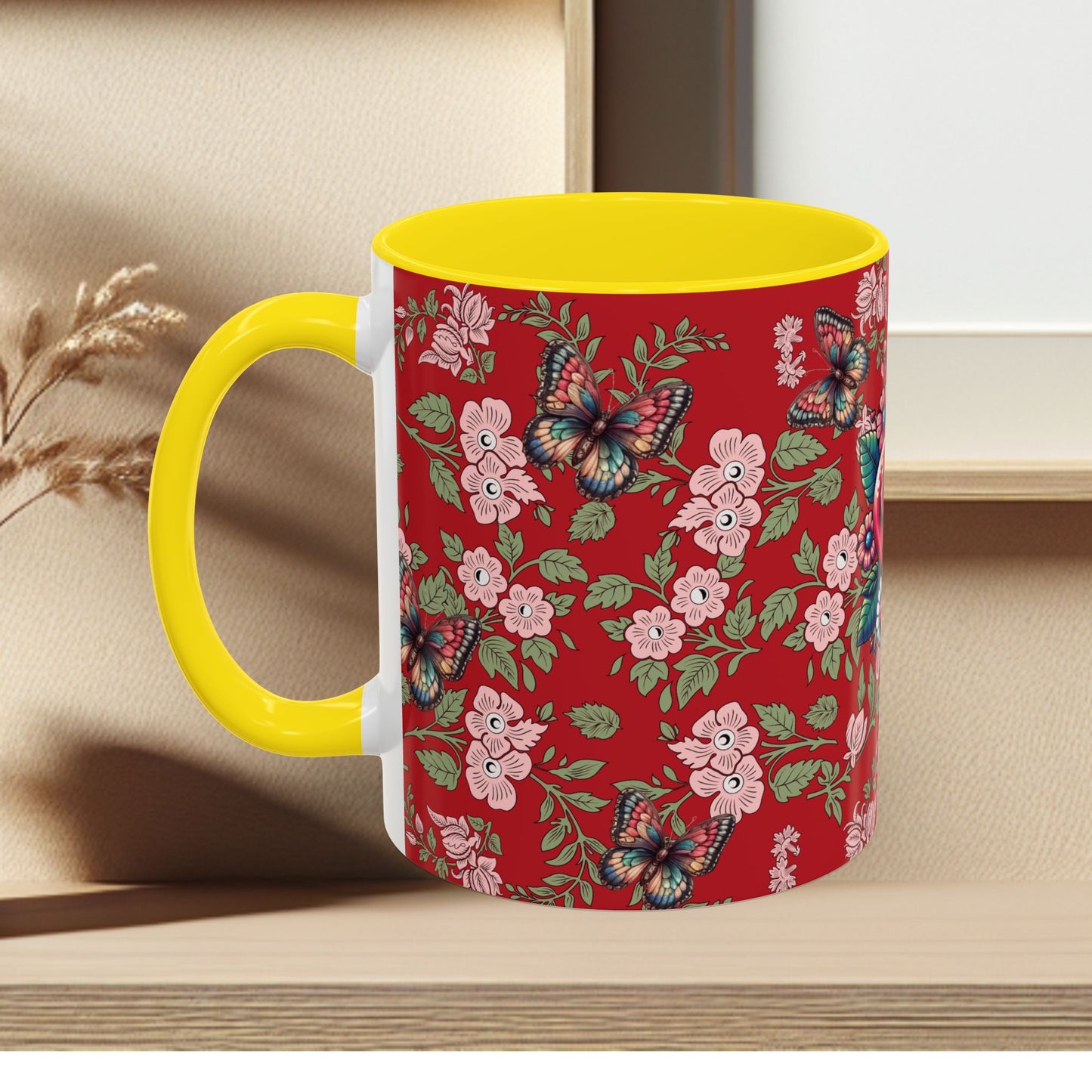 Floral Coffee Mug Red