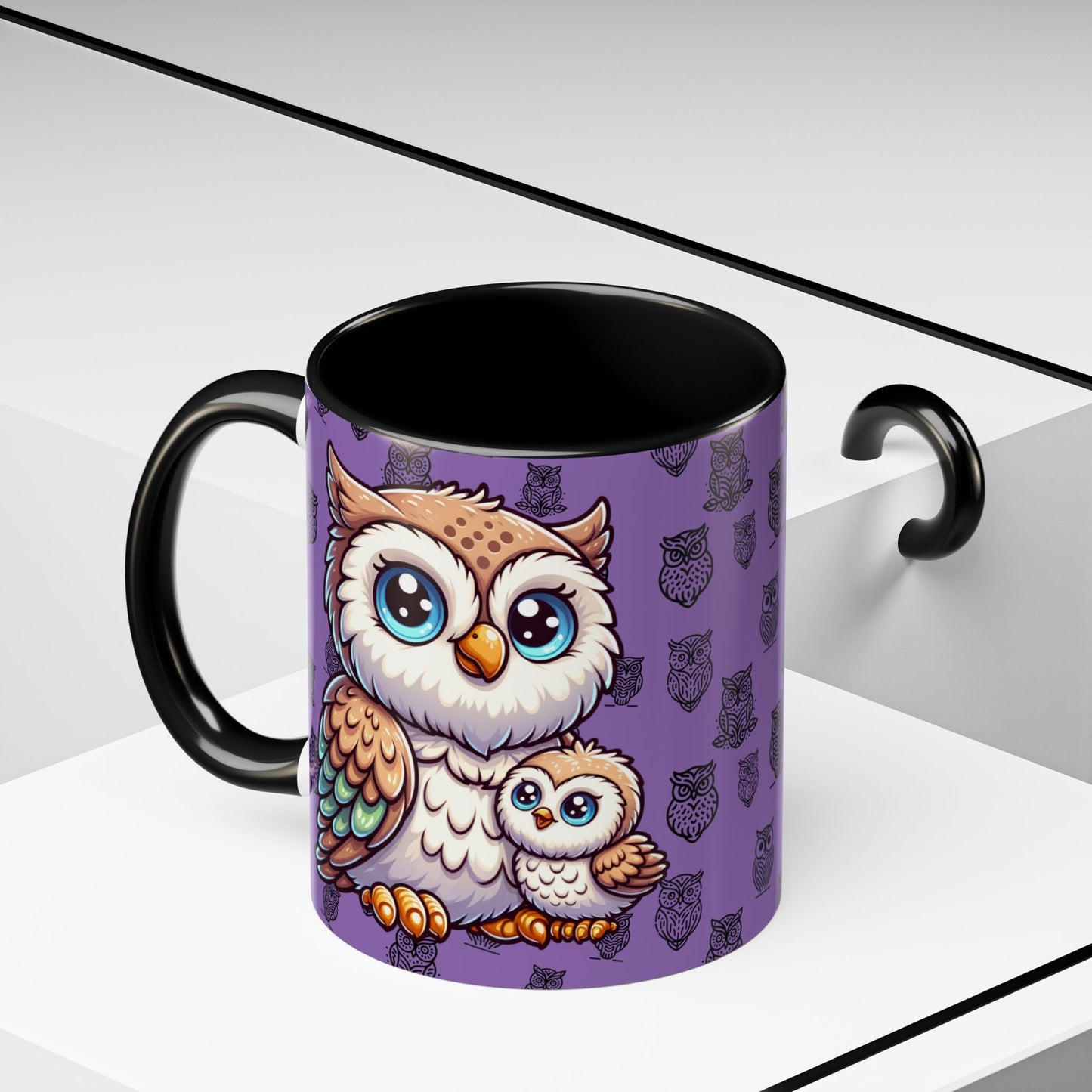 Purple Coffee Mug - Owl Family - Colorful Inspirational Owl Design
