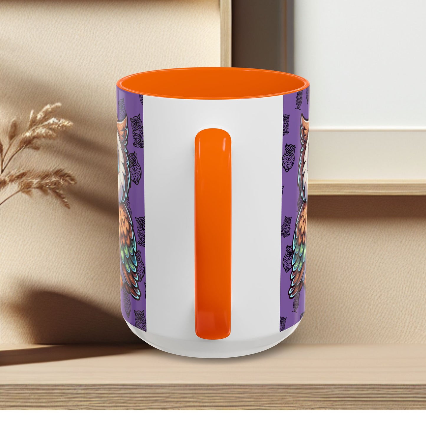 Purple Coffee Mug - Owl Family - Colorful Inspirational Owl Design