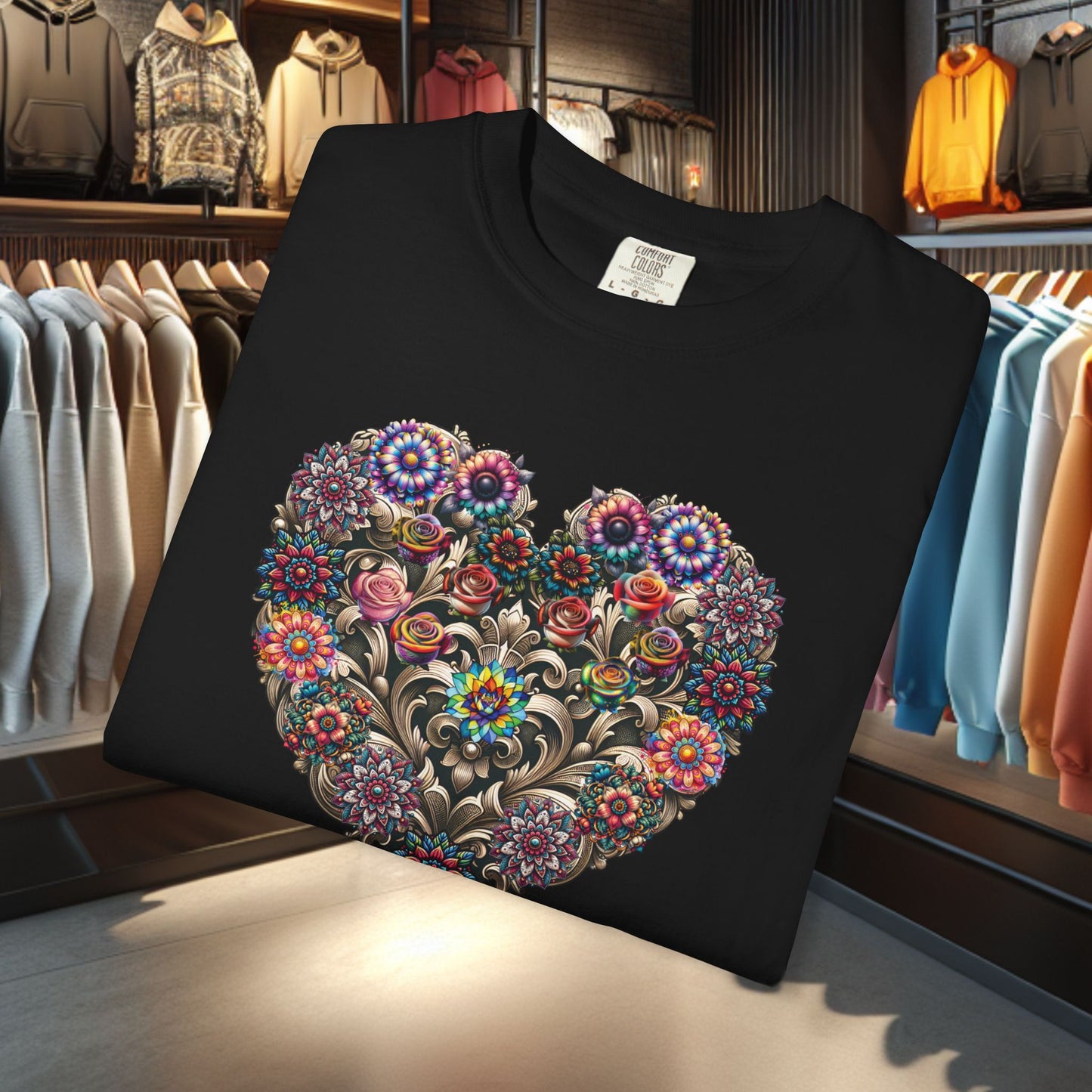 Floral Heart T-Shirt — Romantic Botanical Graphic Tee