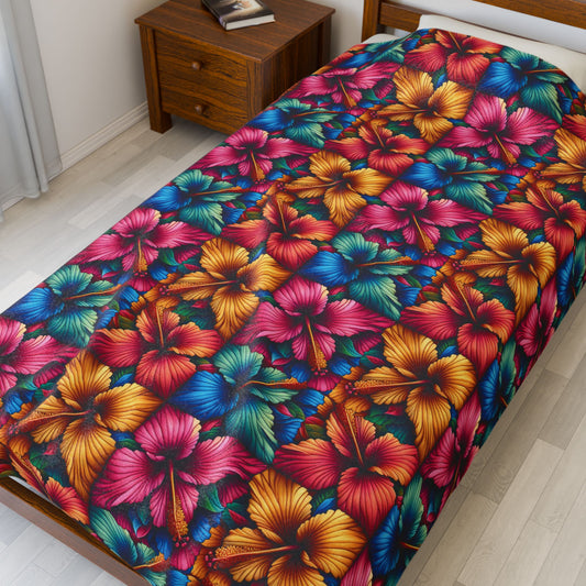 Large  Colorful Floral Velveteen Blanket