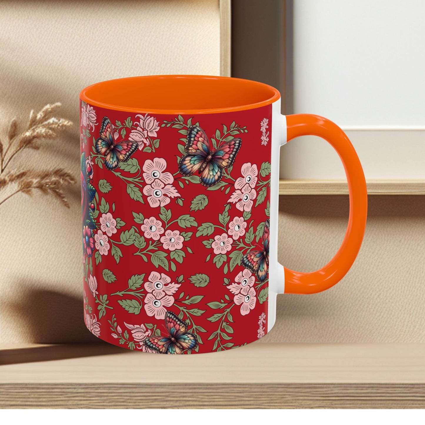 Floral Coffee Mug Red