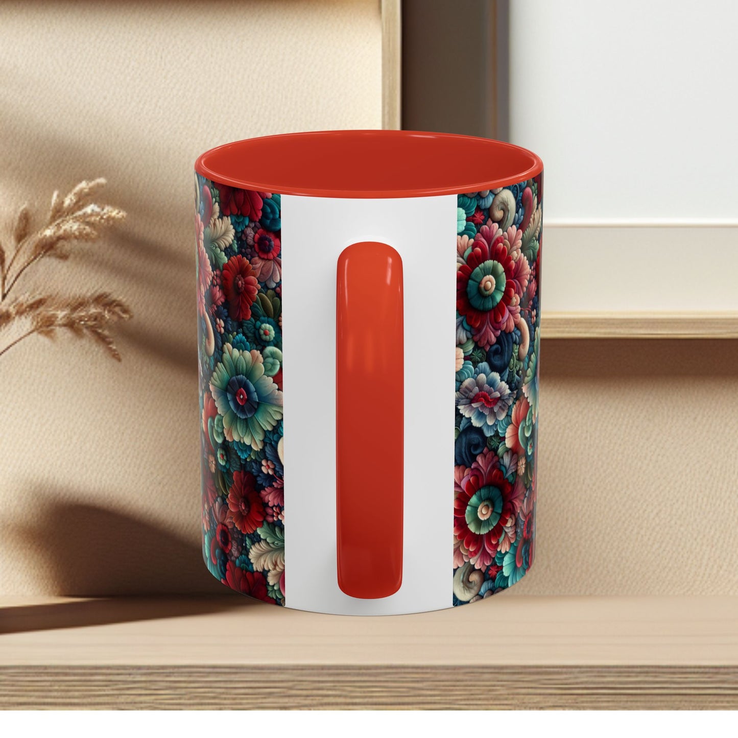 Beautiful Floral Pattern Accent Coffee Mug — Vibrant Vintage Bloom Design (11/15oz)