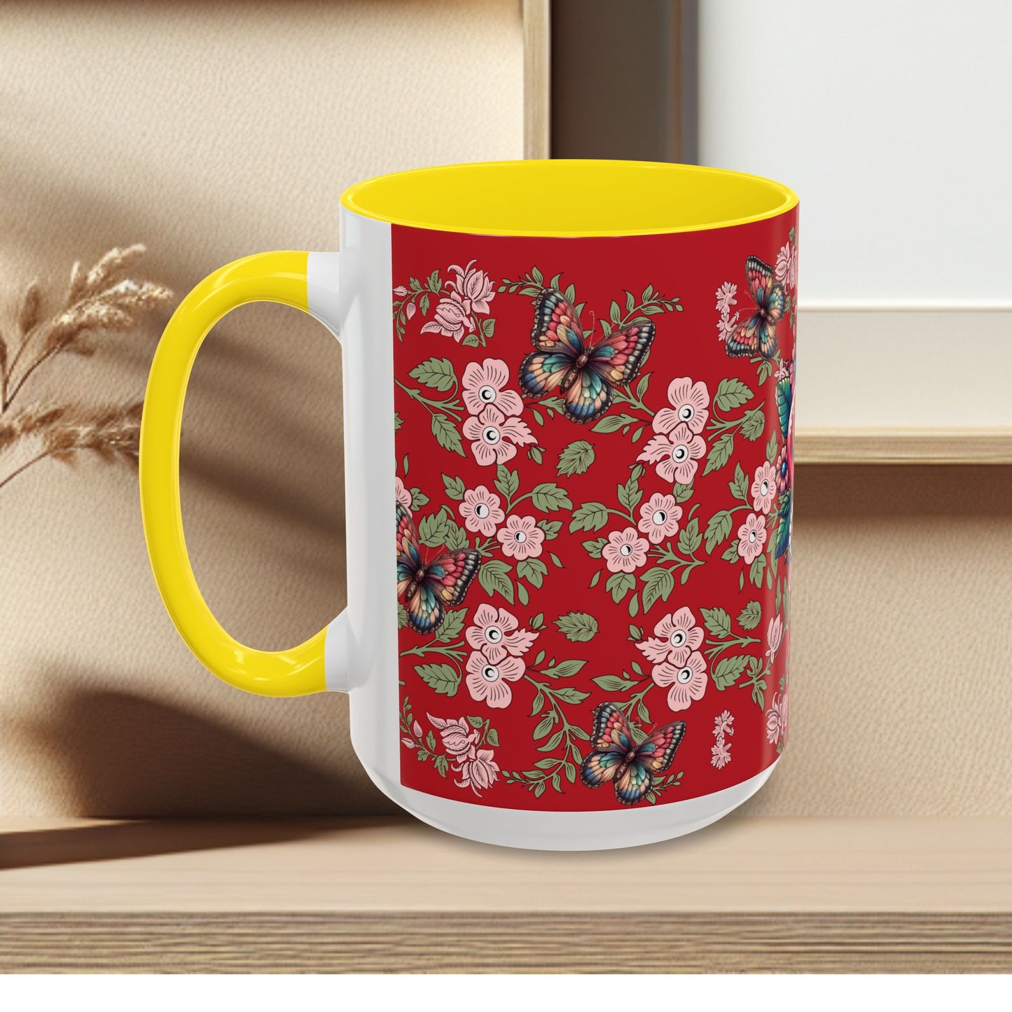 Floral Coffee Mug Red