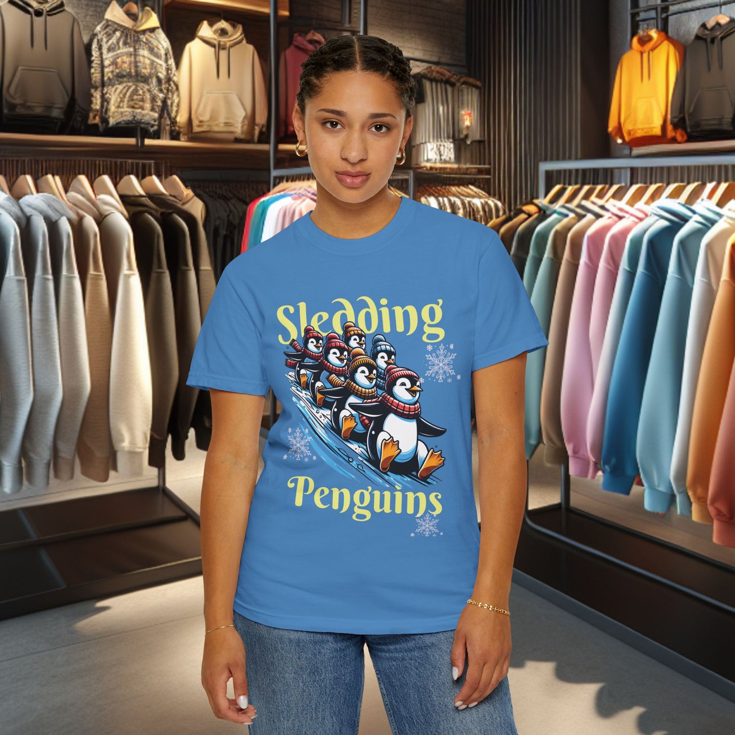 Sledding Penguins T-shirt - Holidays Festive Top