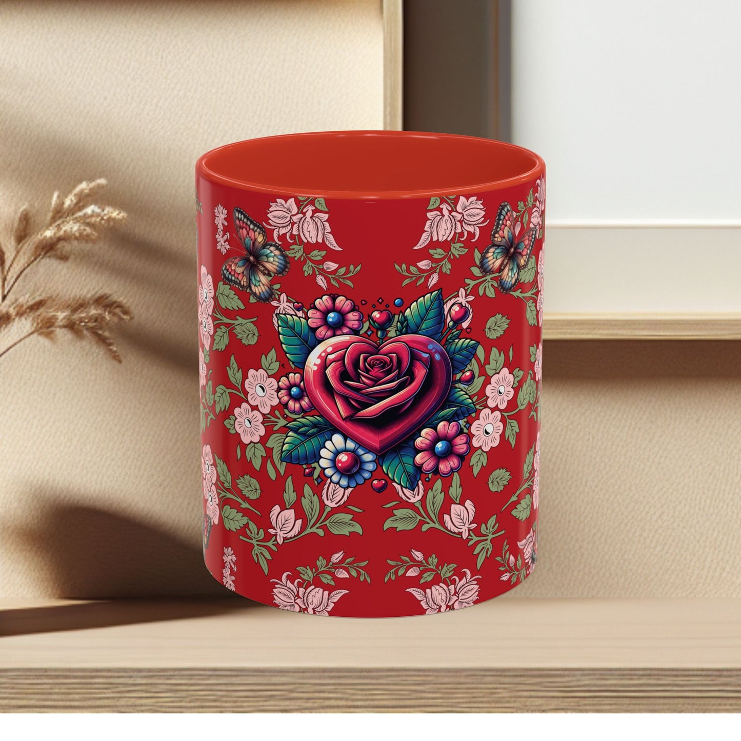 Floral Coffee Mug Red