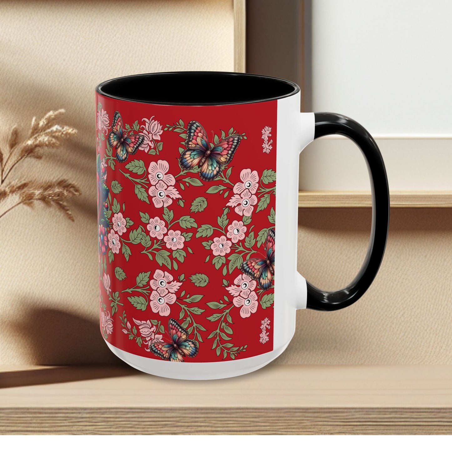 Floral Coffee Mug Red