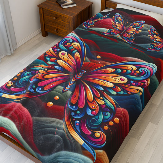 Wonderful Colors Butterfly Velveteen Plush Blanket – Cozy Colorful Butterfly Throw