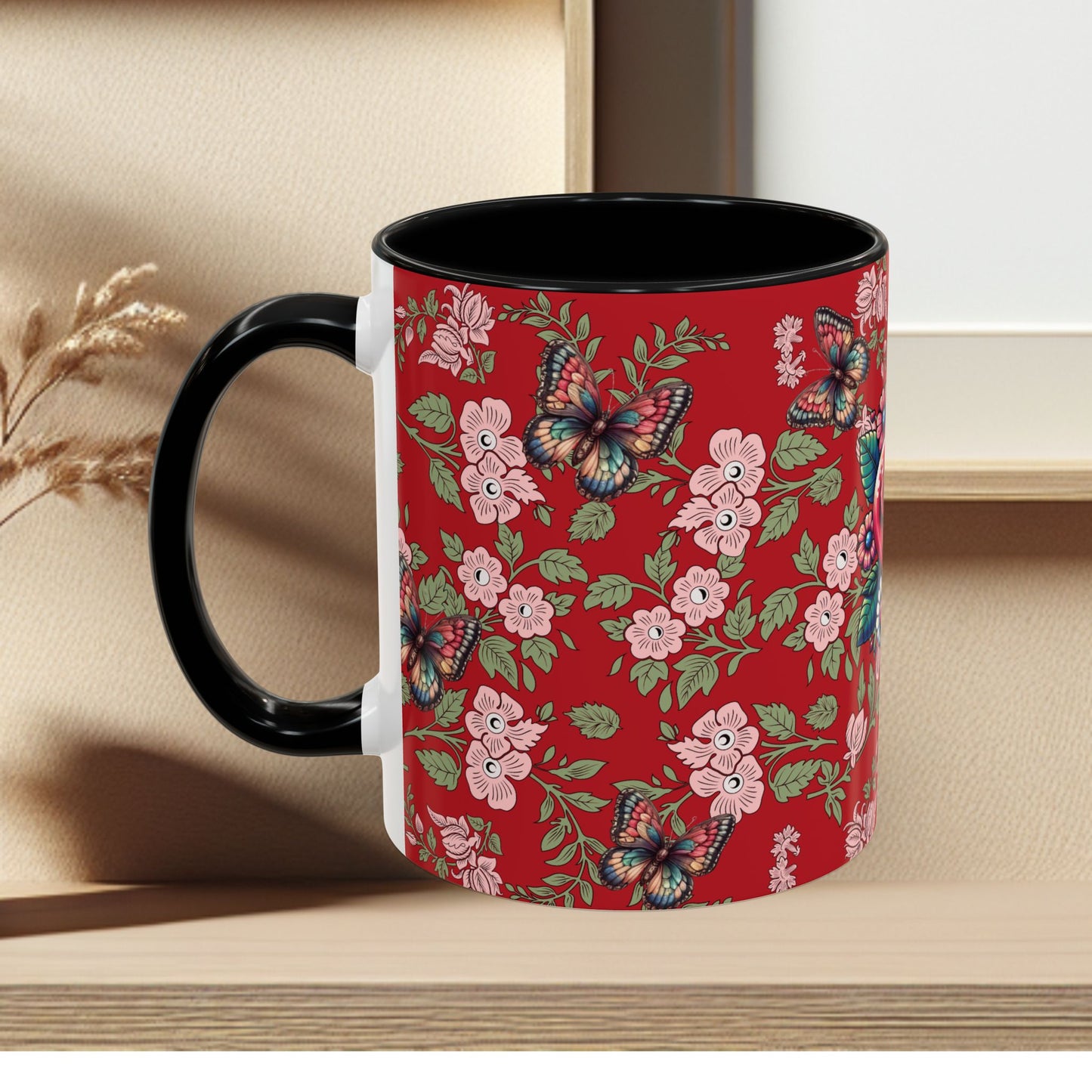 Floral Coffee Mug Red