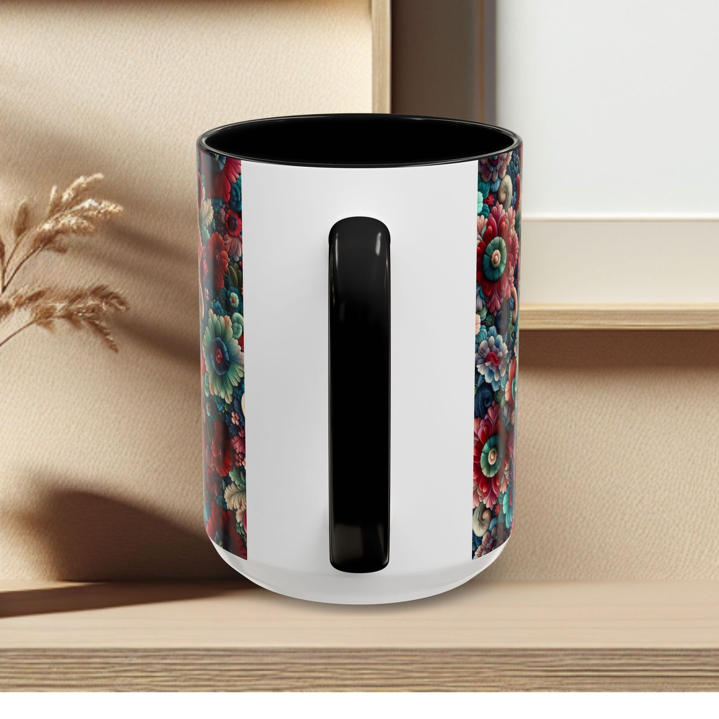 Beautiful Floral Pattern Accent Coffee Mug — Vibrant Vintage Bloom Design (11/15oz)