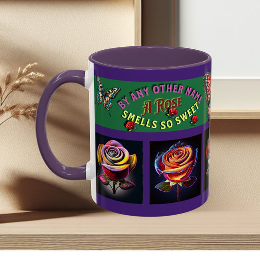 Purple Mug - Floral Butterfly Accent Coffee Mug - 'By Any Other Name A Rose Smells So Sweet'