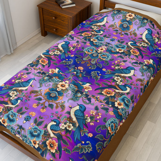 Floral and Blue Birds Velveteen Blanket