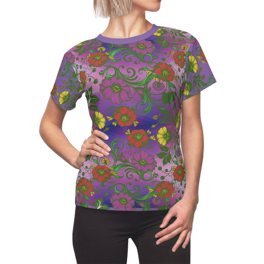 Floral Women's Tee - Purple Patterned Background