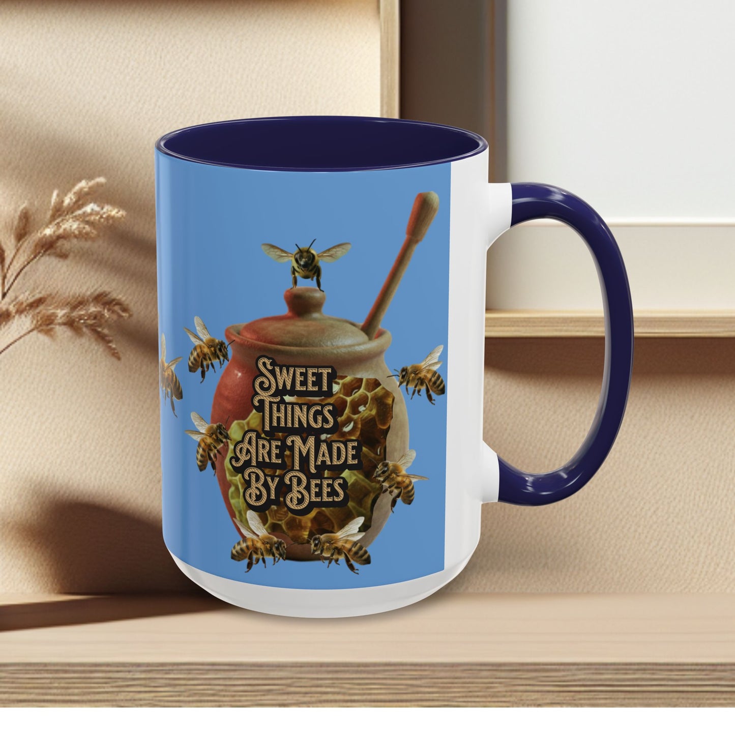 Oh Honey Honey Ceramic Coffee Mug — "Sweet Things Are Made By Bees" Honey Bee Accent Mug