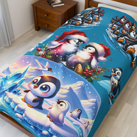 Penguins at Play - Velveteen Plush Blanket