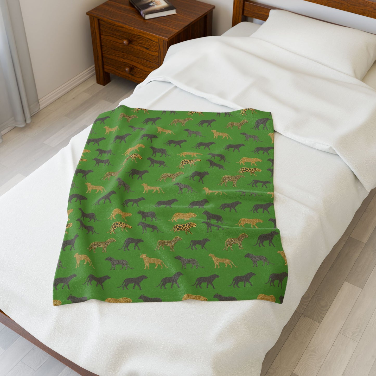 Animal Print Green Velveteen Plush Blanket