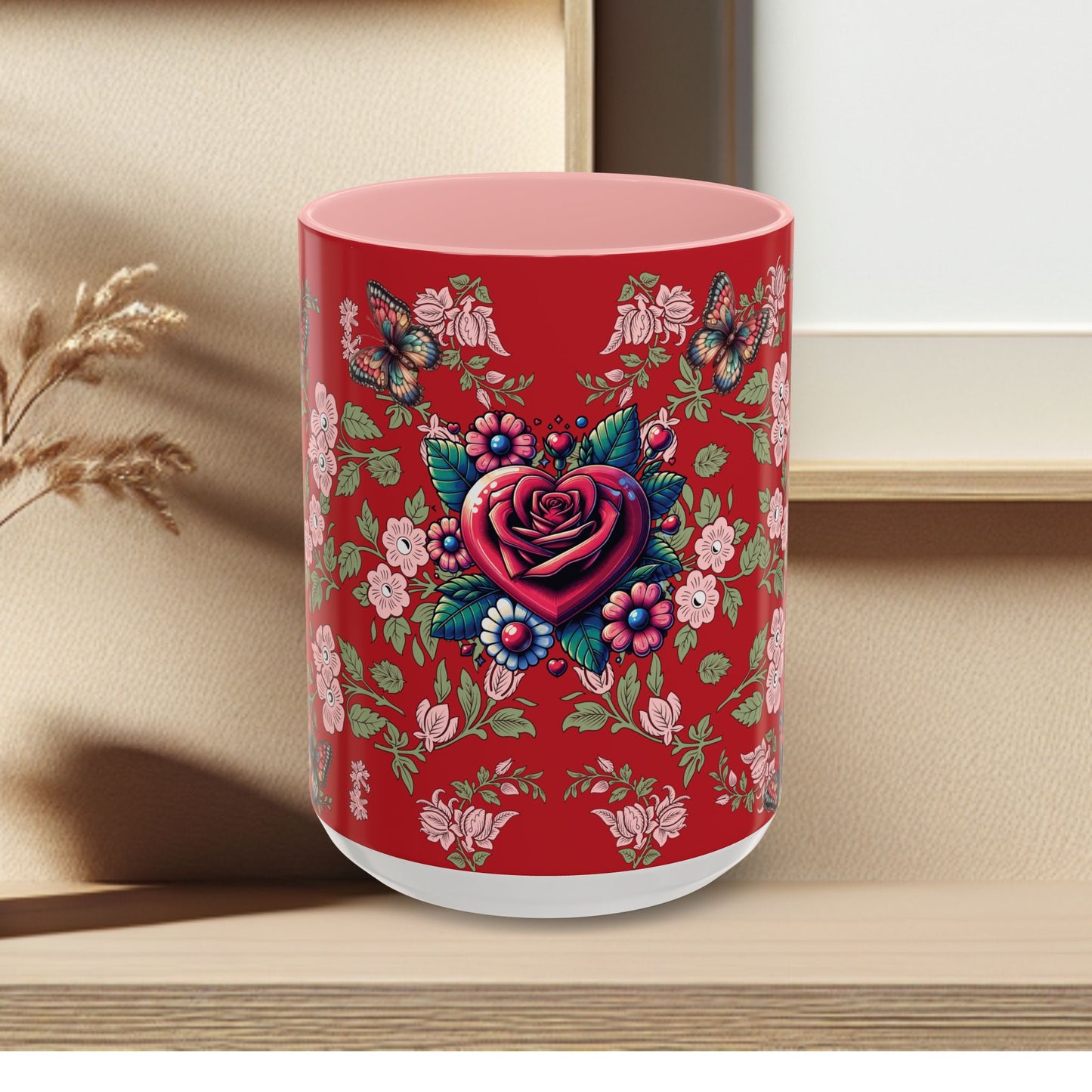 Floral Coffee Mug Red
