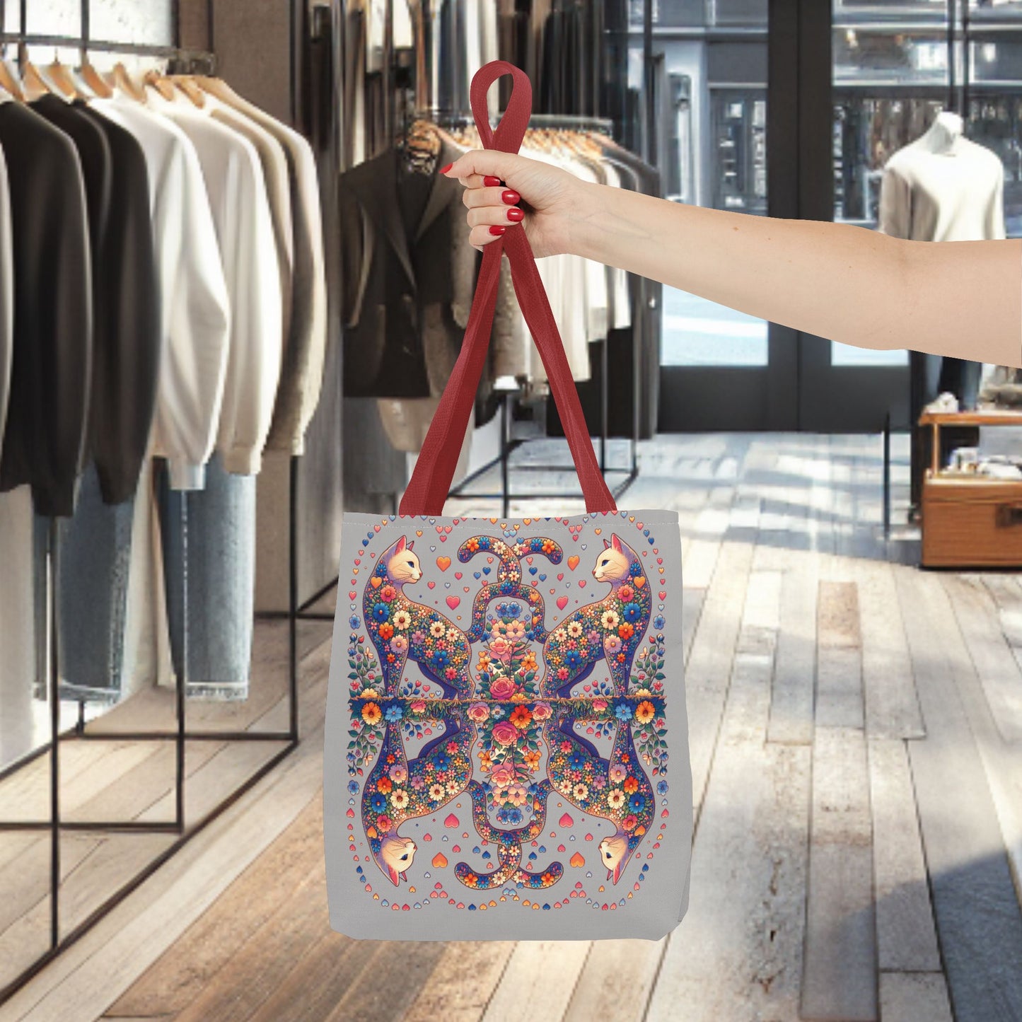 Mosaic Loving Cat Light Gray Tote Bag (AOP)