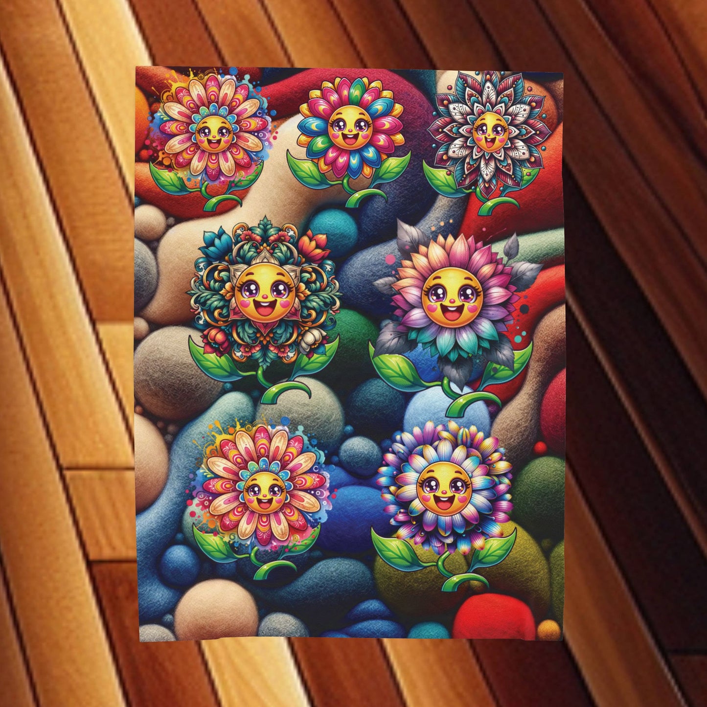 Happy Flowers Velveteen Plush Blanket - Happy Flowers Cozy Throw