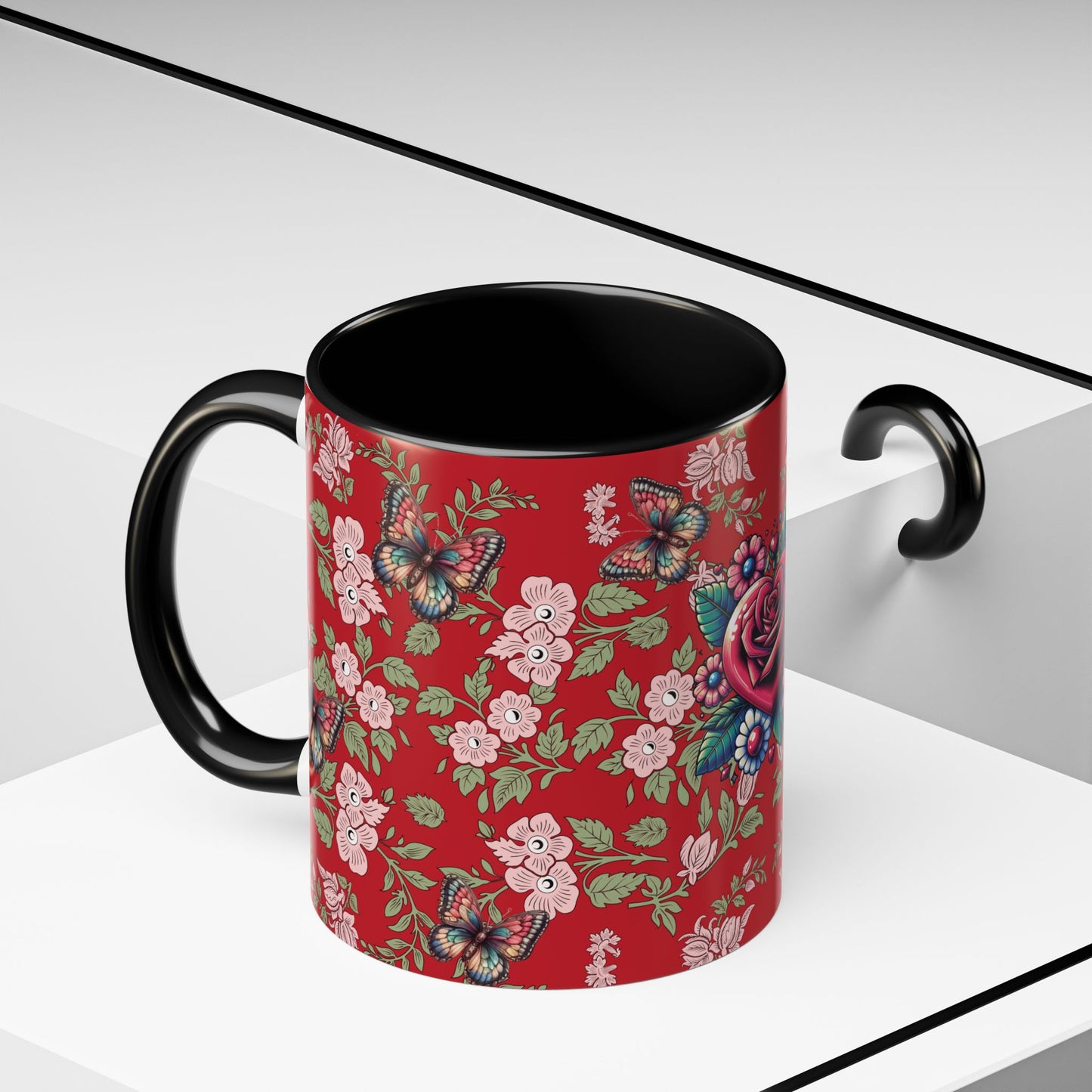 Floral Coffee Mug Red