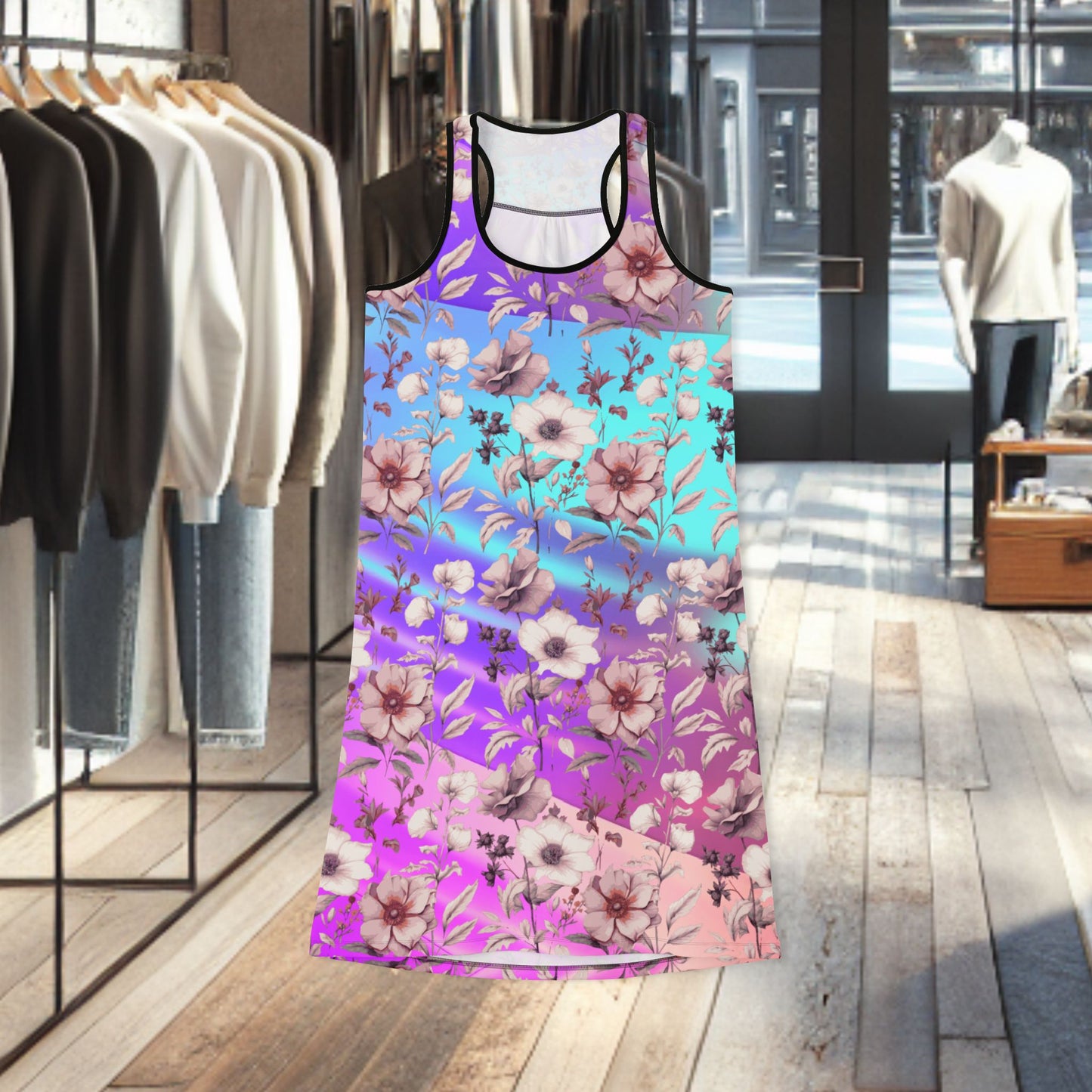 Floral Gradient Racerback Dress — Pastel Cherry Blossom AOP