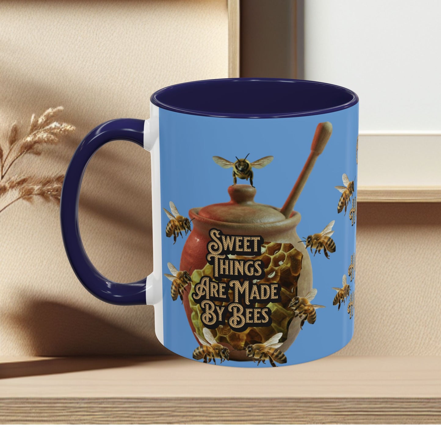Oh Honey Honey Ceramic Coffee Mug — "Sweet Things Are Made By Bees" Honey Bee Accent Mug