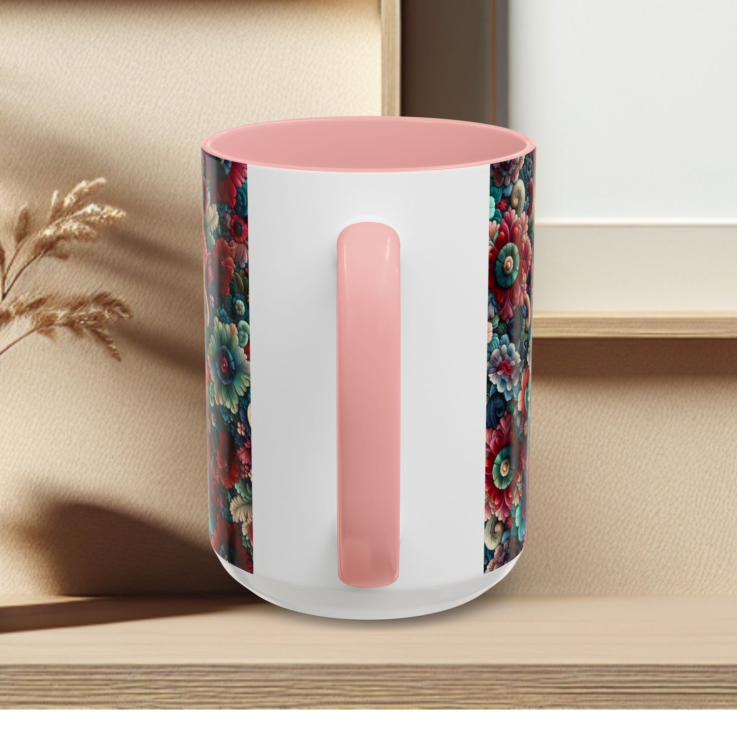 Beautiful Floral Pattern Accent Coffee Mug — Vibrant Vintage Bloom Design (11/15oz)