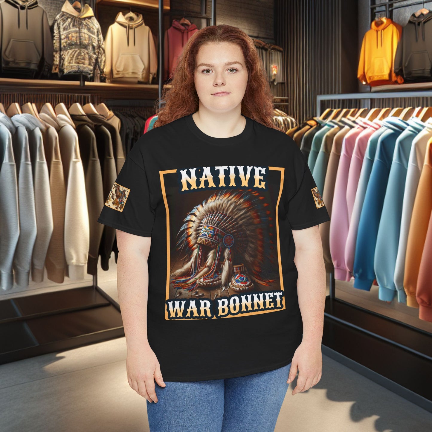 Unisex Cotton Tee - Native War Bonnet -Heavy Cotton Tee-