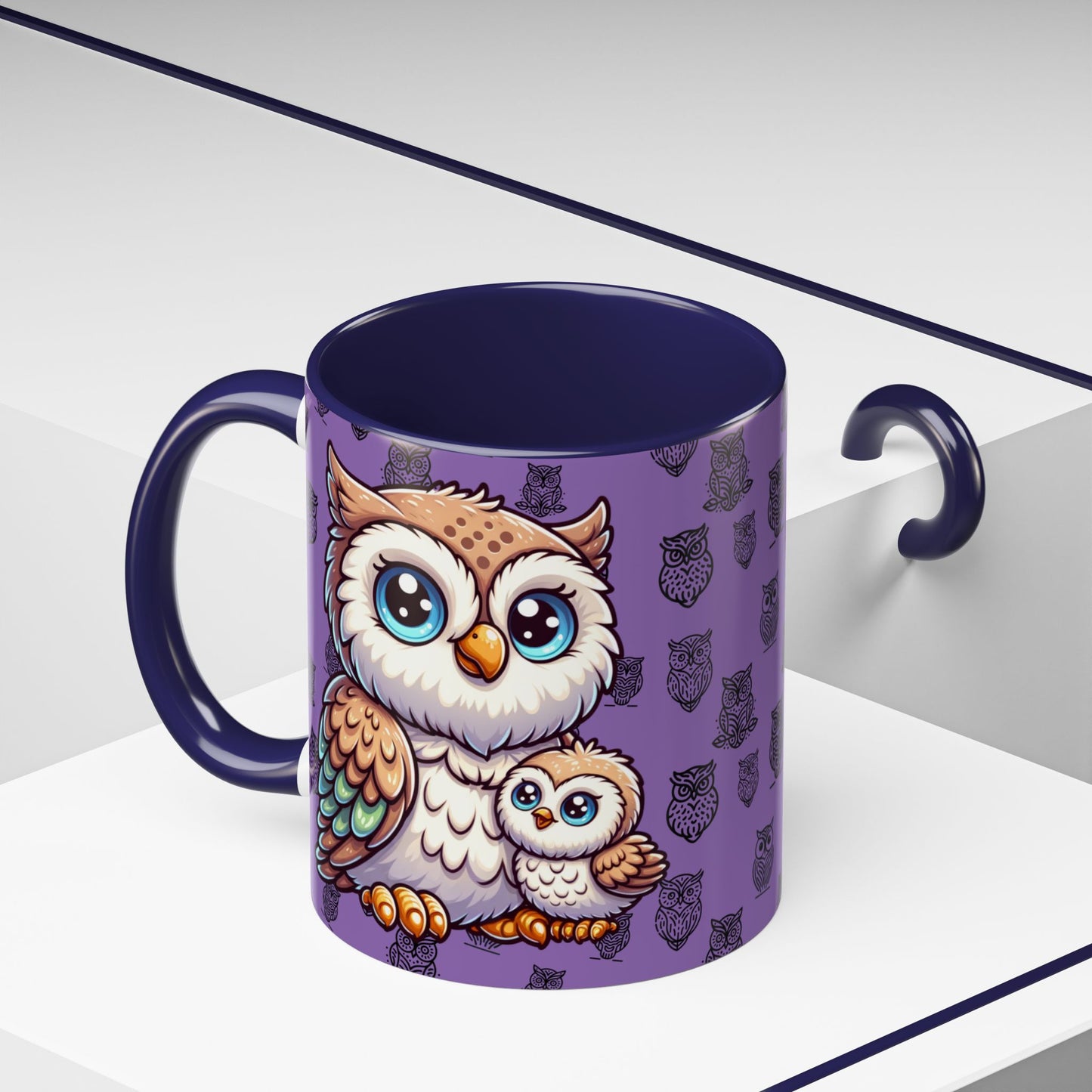 Purple Coffee Mug - Owl Family - Colorful Inspirational Owl Design