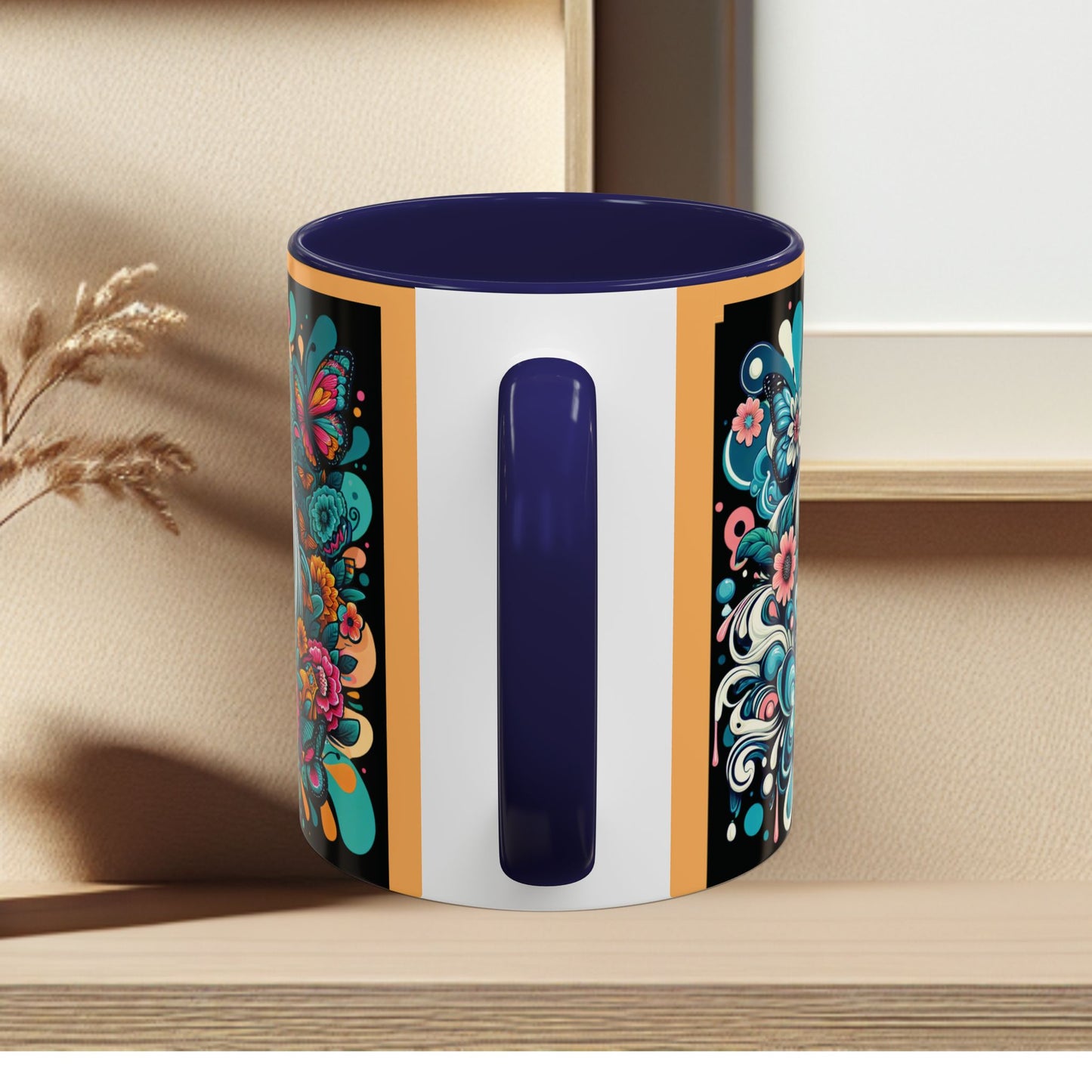 Coffee Mug White Horses with Blue Highlights in Flowers - Mug