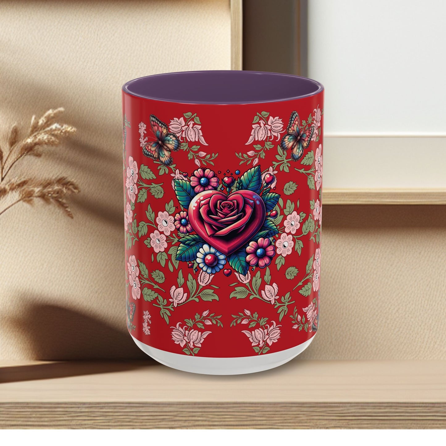 Floral Coffee Mug Red