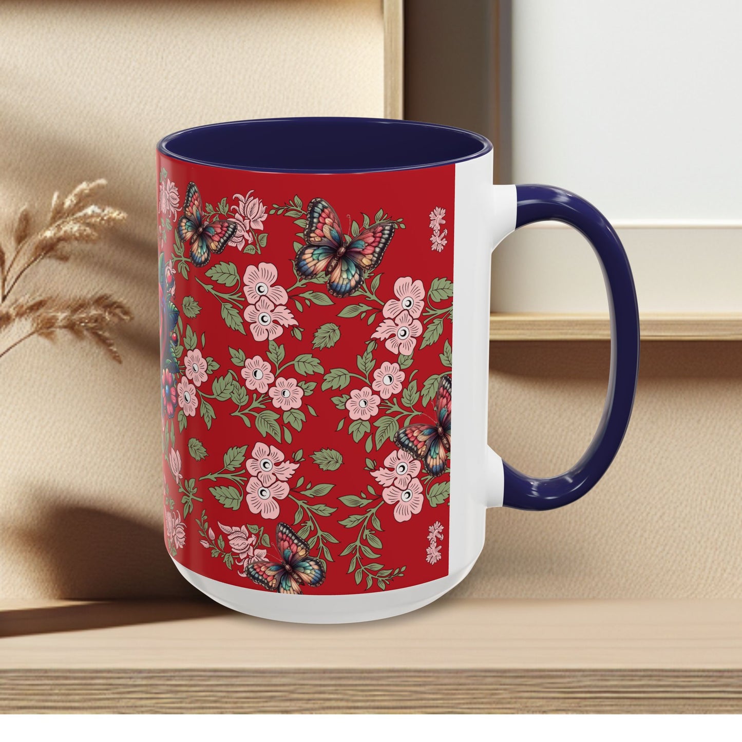 Floral Coffee Mug Red