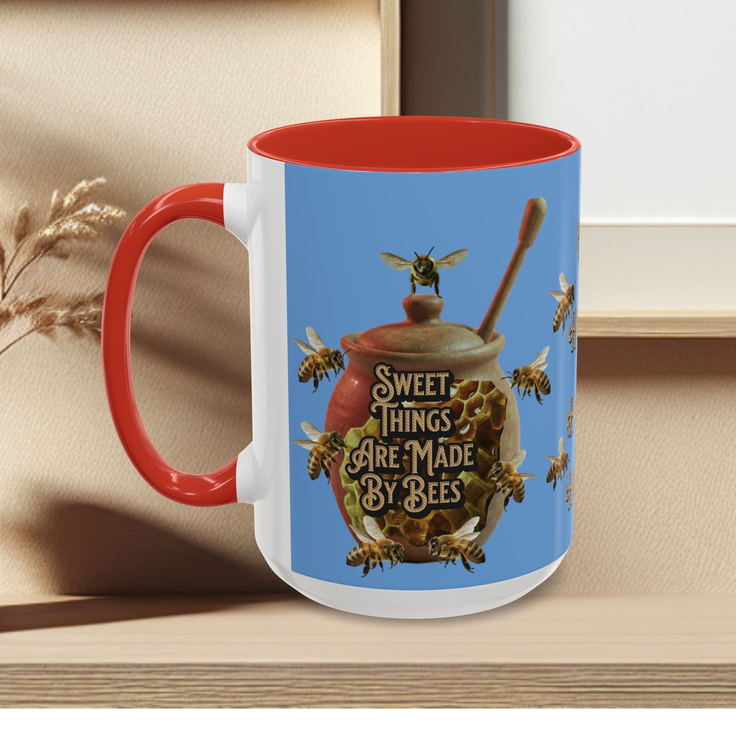 Oh Honey Honey Ceramic Coffee Mug — "Sweet Things Are Made By Bees" Honey Bee Accent Mug