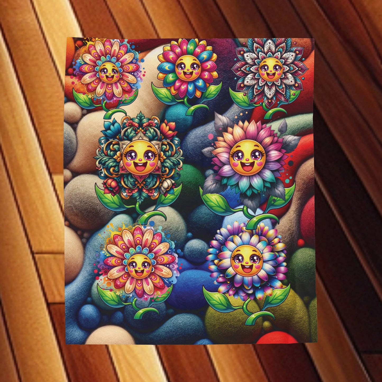 Happy Flowers Velveteen Plush Blanket - Happy Flowers Cozy Throw