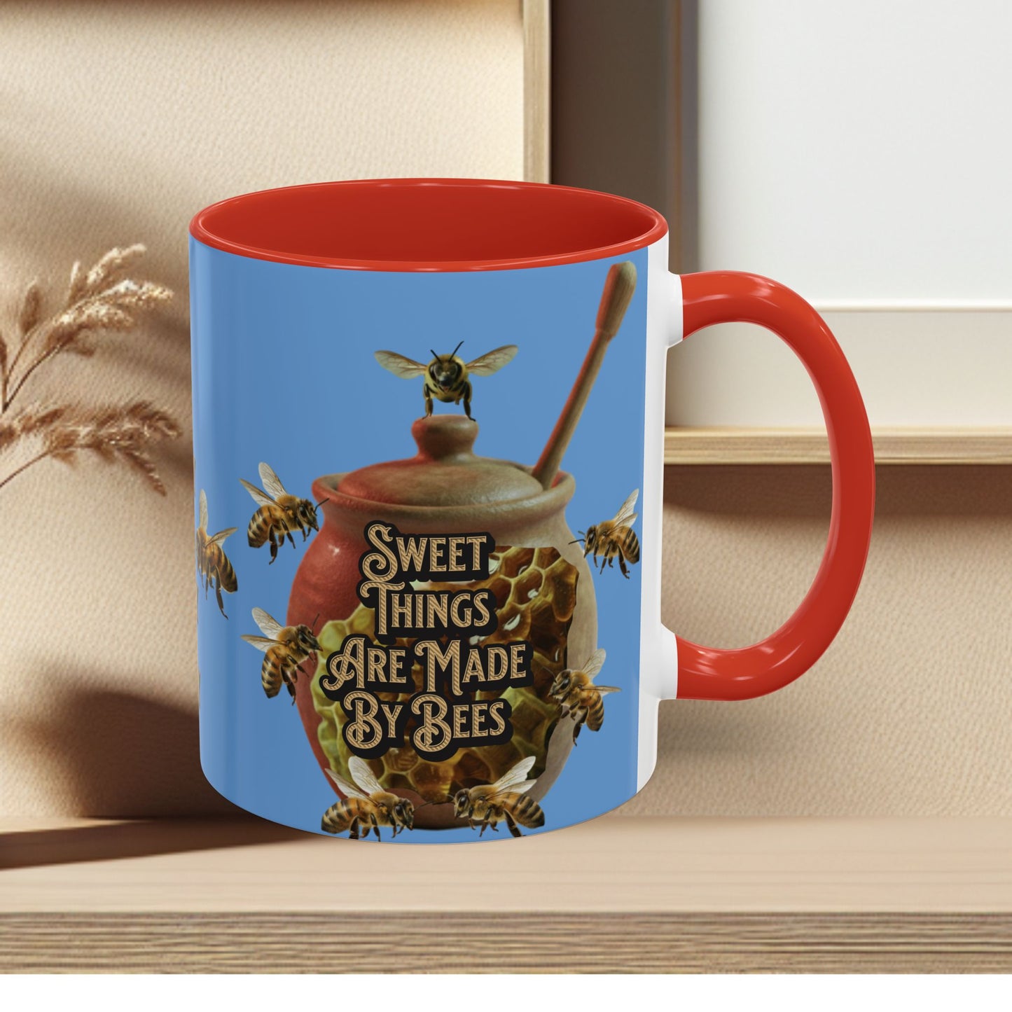 Oh Honey Honey Ceramic Coffee Mug — "Sweet Things Are Made By Bees" Honey Bee Accent Mug