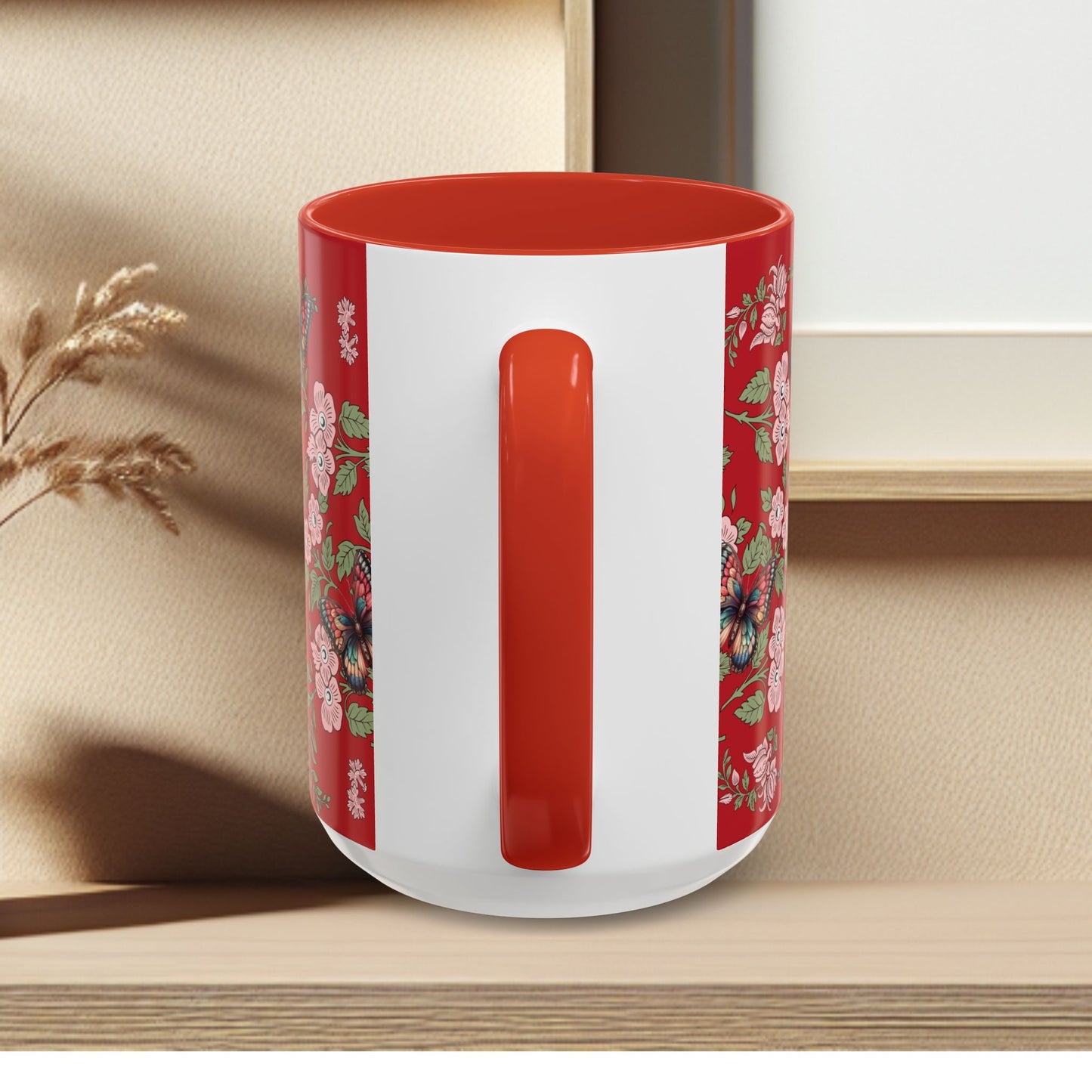 Floral Coffee Mug Red