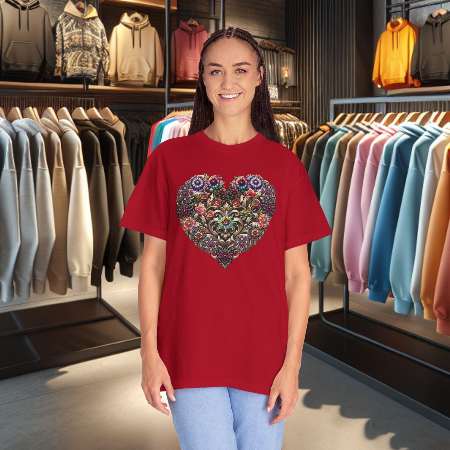 Floral Heart T-Shirt — Romantic Botanical Graphic Tee