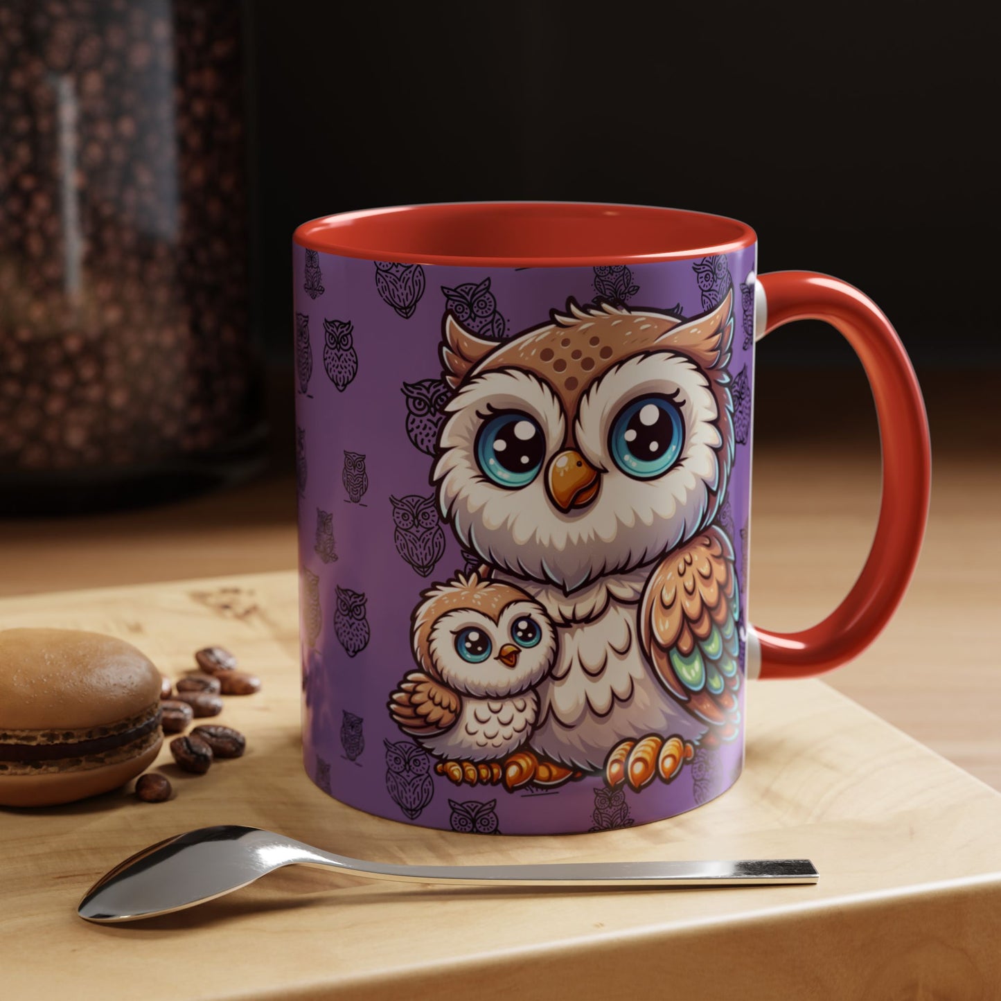 Purple Coffee Mug - Owl Family - Colorful Inspirational Owl Design