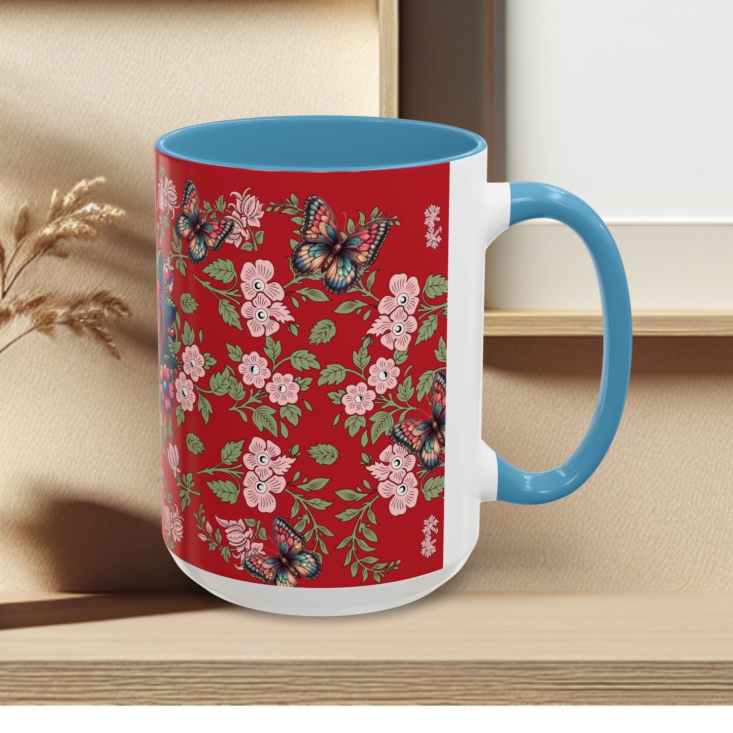 Floral Coffee Mug Red