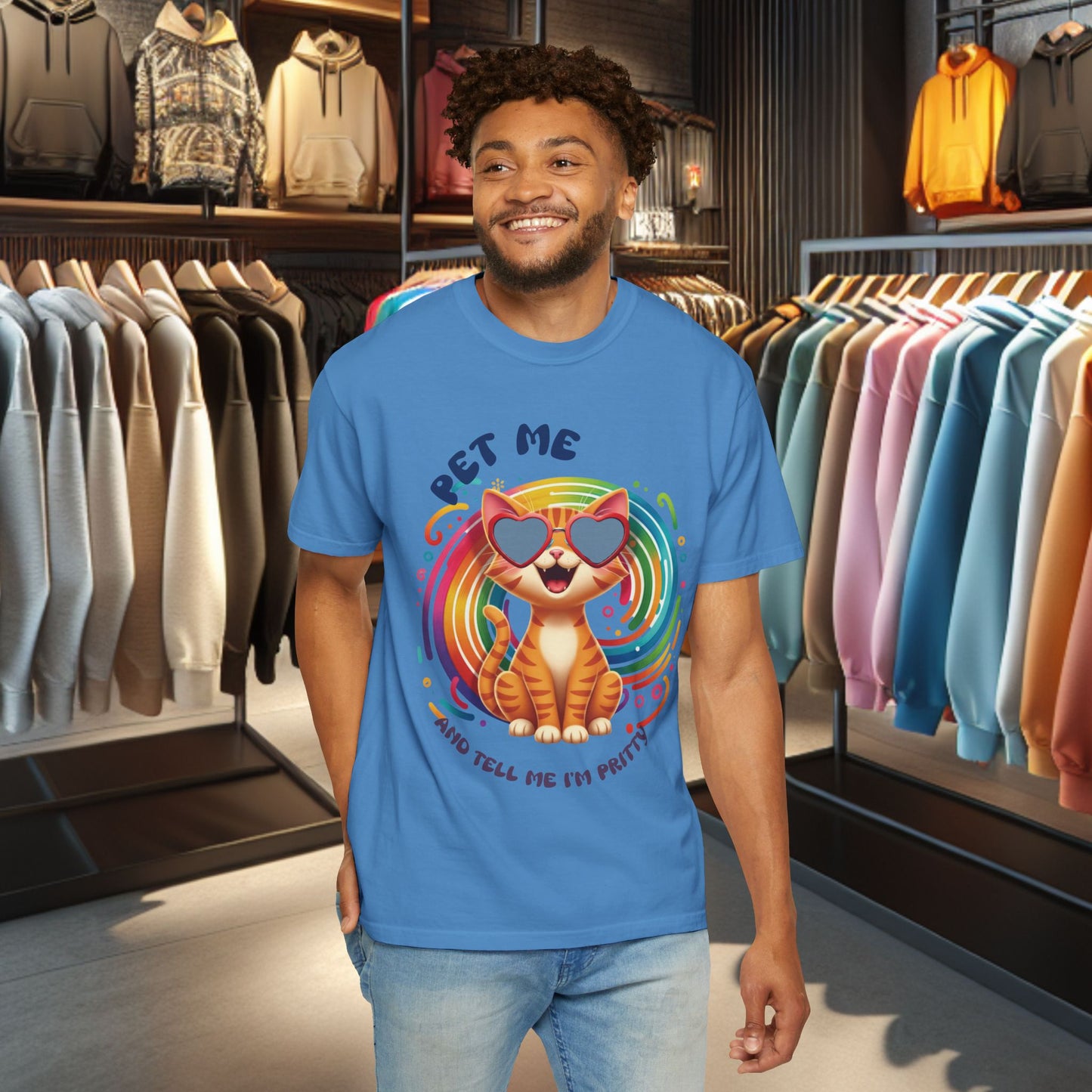 Groovy Orange Kitty Tee — "Pet Me" Dyed T-Shirt