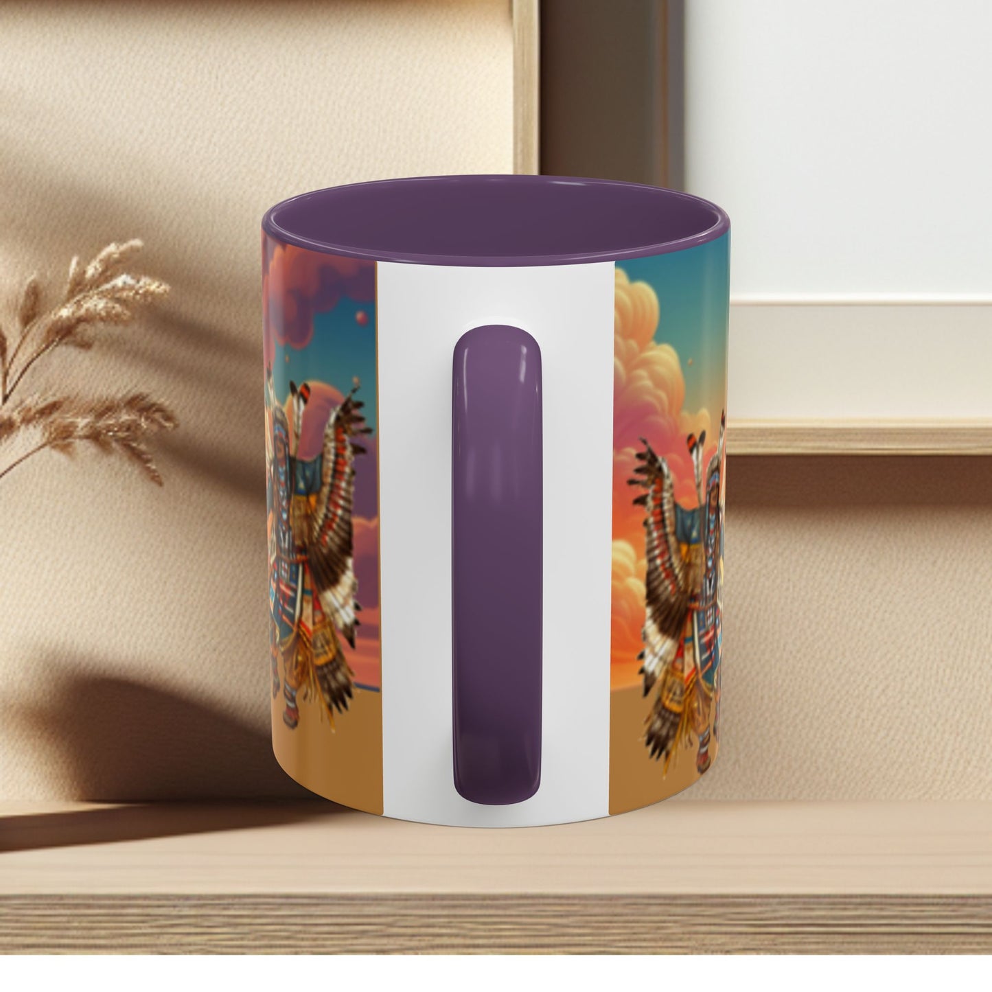 Sunset Powwow Ceramic Mug — Native American Dancer Accent Coffee Mug (11/15oz)