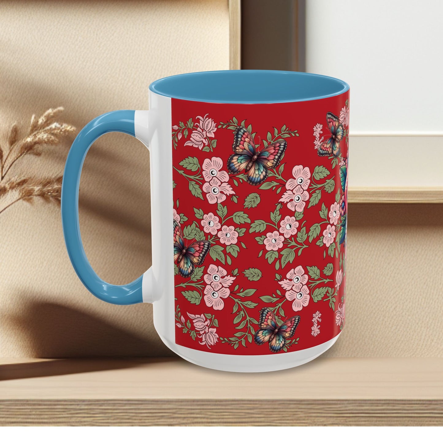Floral Coffee Mug Red